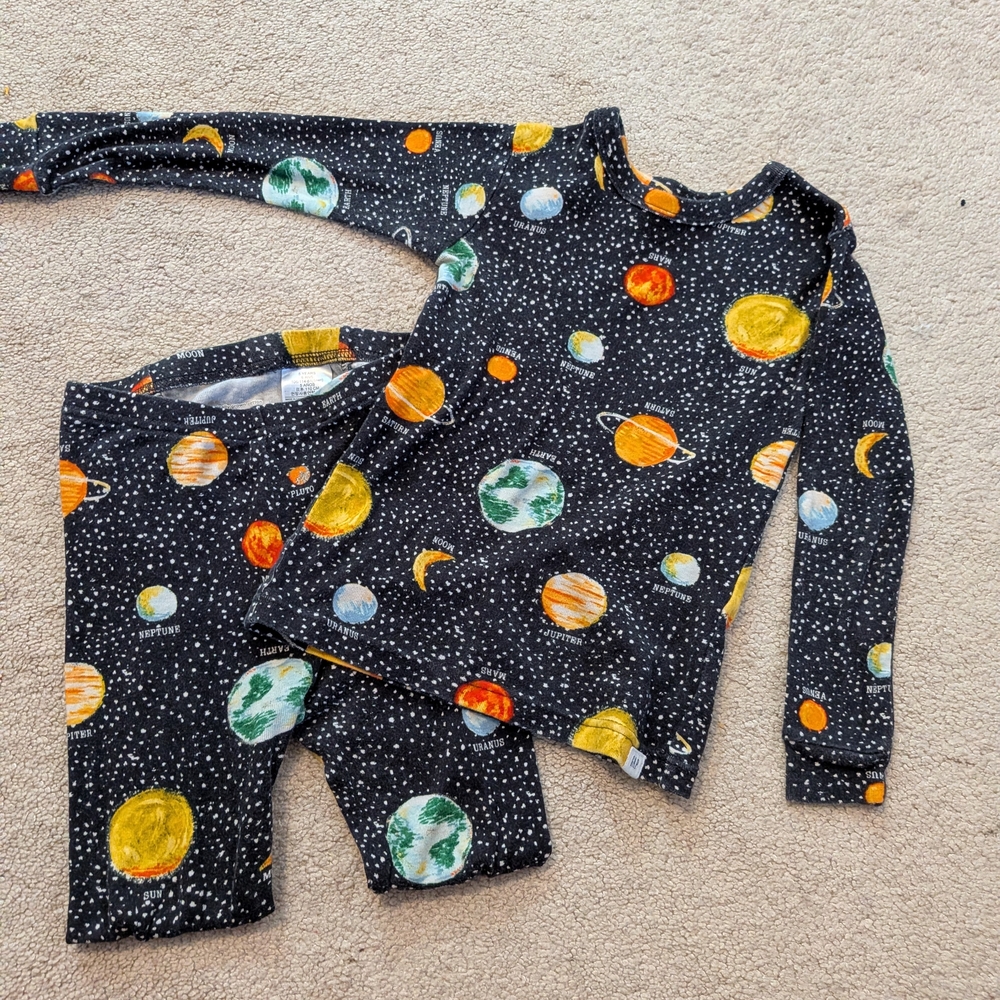 Kids Planet Print Black Pajama Set